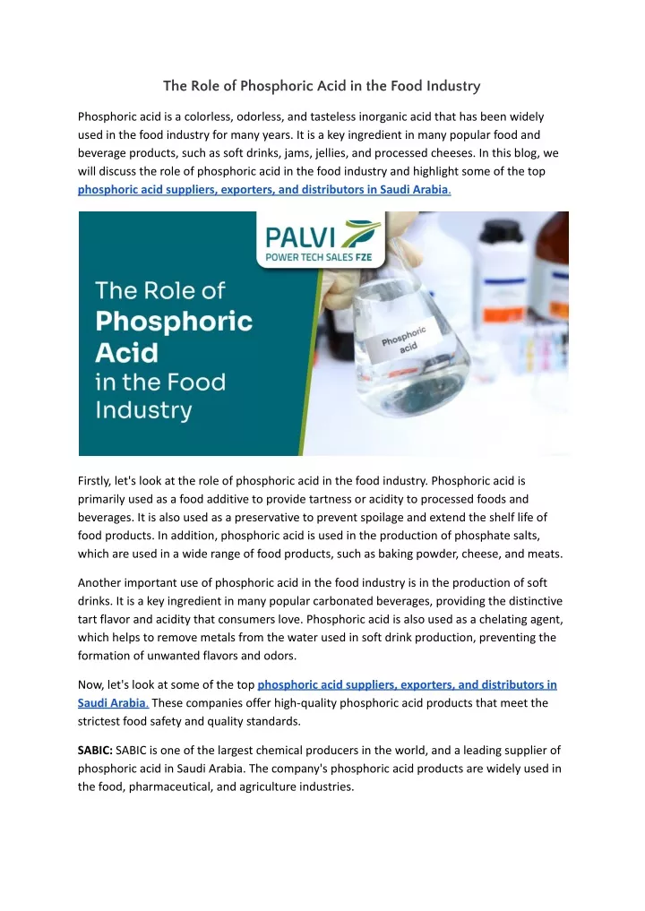 the role of phosphoric acid in the food industry