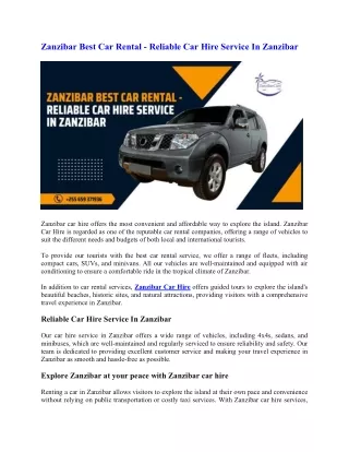 Zanzibar Best Car Rental - Reliable Car Hire Service In Zanzibar