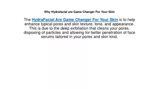 Hydrafacial Are Game Changer For Your Skin