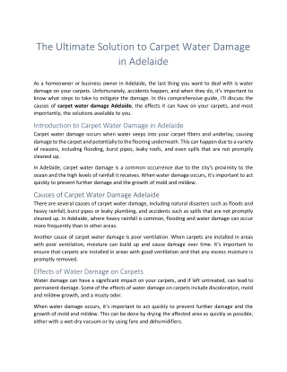 The Ultimate Solution to Carpet Water Damage in Adelaide