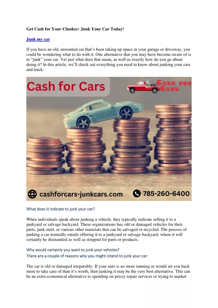 get cash for your clunker junk your car today