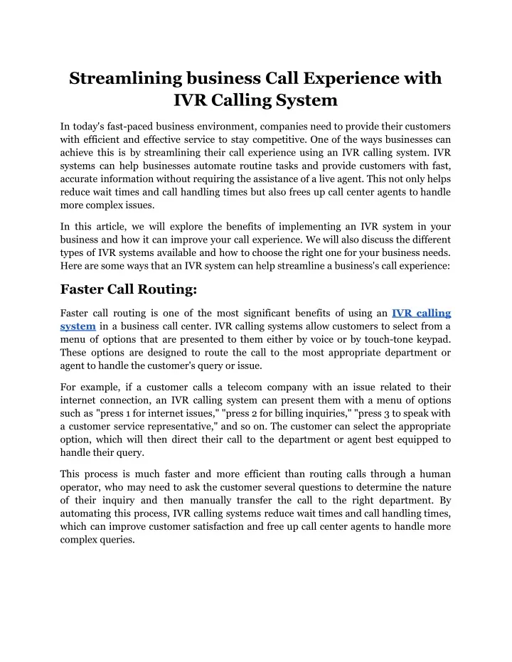 streamlining business call experience with