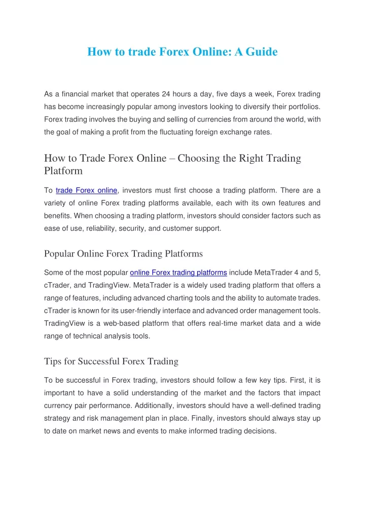 how to trade forex online a guide