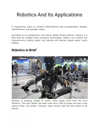 Exploring the World of Robotics and Its Applications