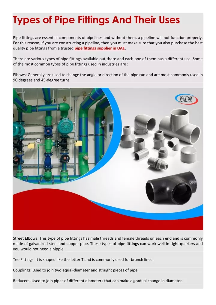 types of pipe fittings and their uses