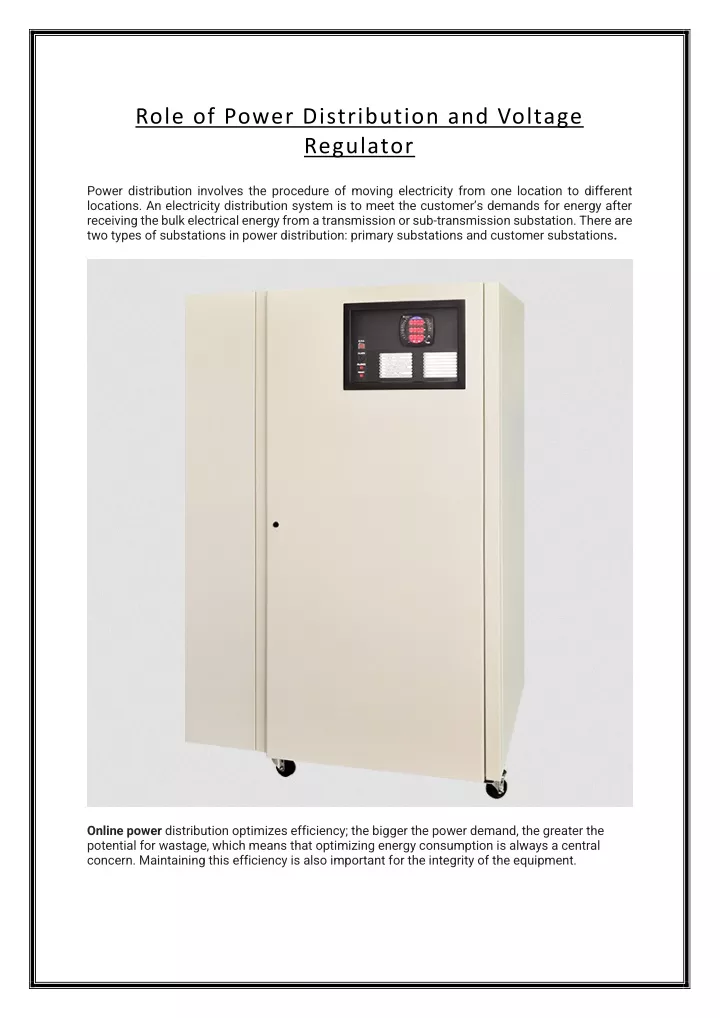 role of power distribution and voltage regulator