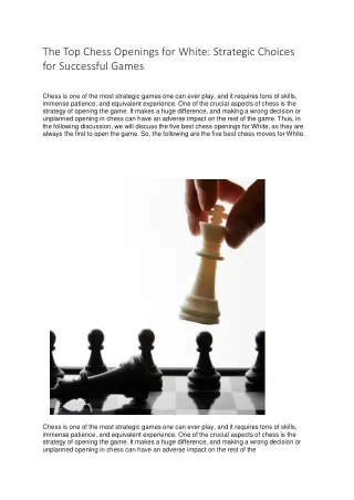 The Top Chess Openings for White: Strategic Choices for Successful Games