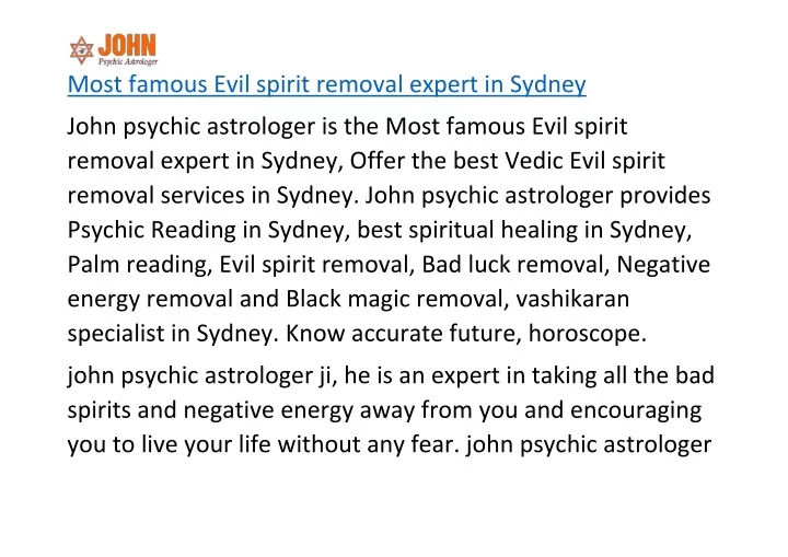 most famous evil spirit removal expert in sydney