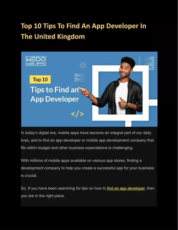 top 10 tips to find an app developer