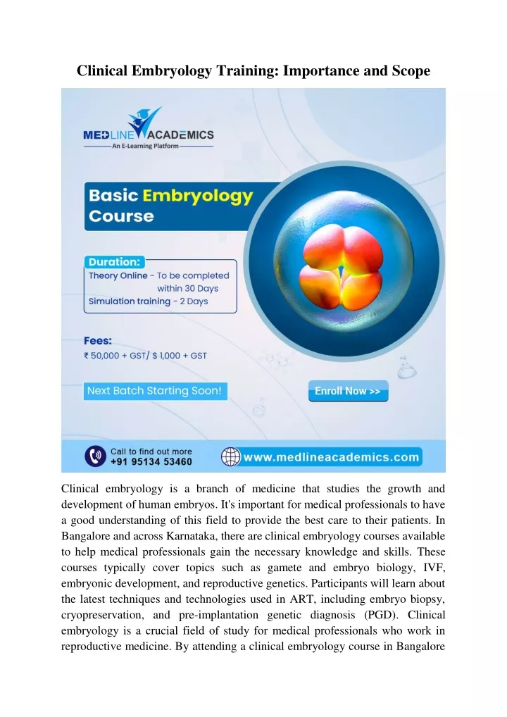 clinical embryology training importance and scope