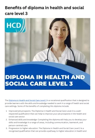 Benefits of diploma in health and social care level 3