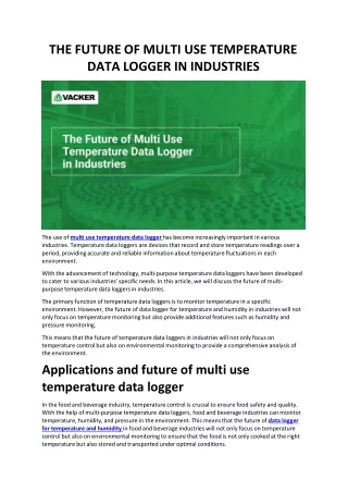 The Future Of Multi Use Temperature Data Logger In Industries