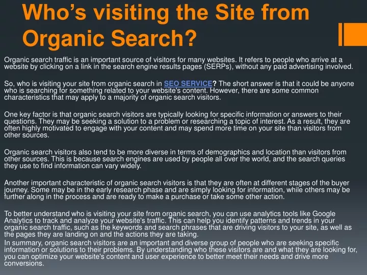 who s visiting the site from organic search