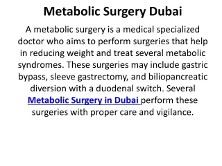 Metabolic Surgery Dubai