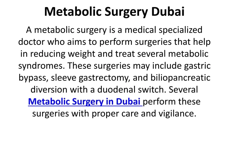 metabolic surgery dubai
