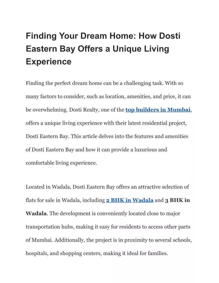 finding your dream home how dosti eastern