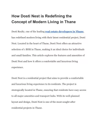 how dosti nest is redefining the concept