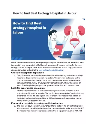 How to find Best Urology Hospital in Jaipur