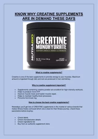 KNOW WHY CREATINE SUPPLEMENTS ARE IN DEMAND THESE DAYS