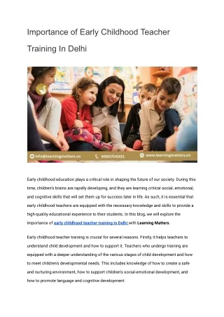 Importance of Early Childhood Teacher Training In Delhi