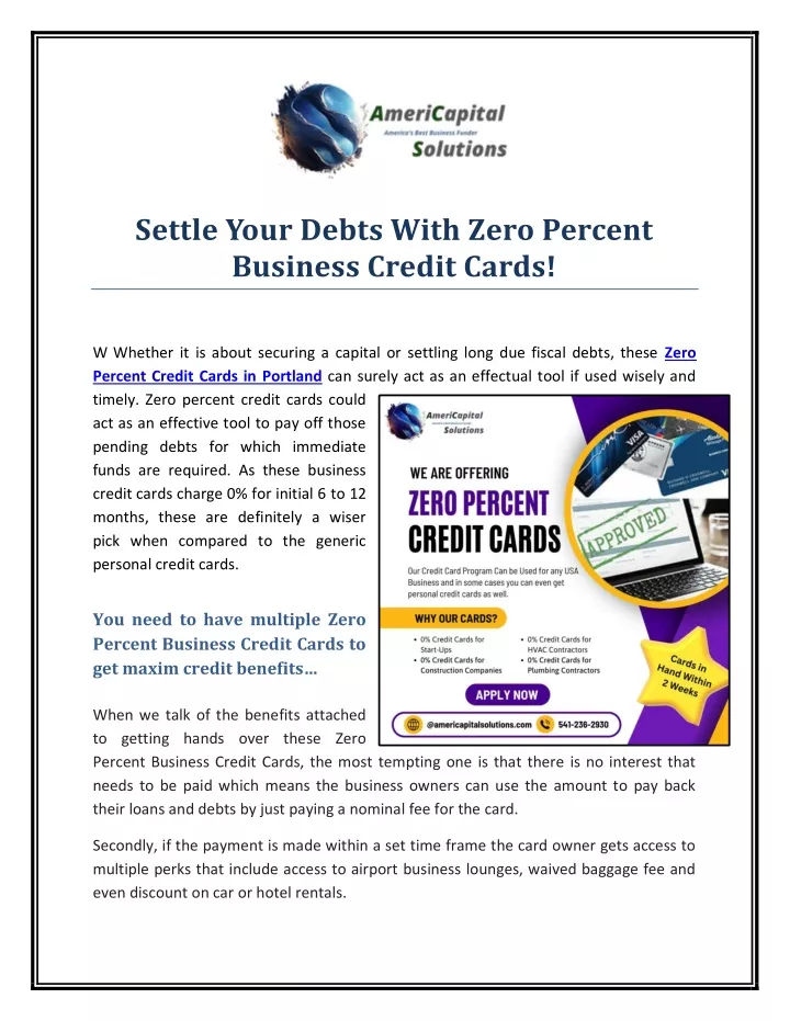 settle your debts with zero percent business
