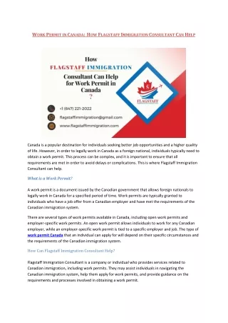 How Flagstaff Immigration Consultant Can Help For Work Permit in Canada
