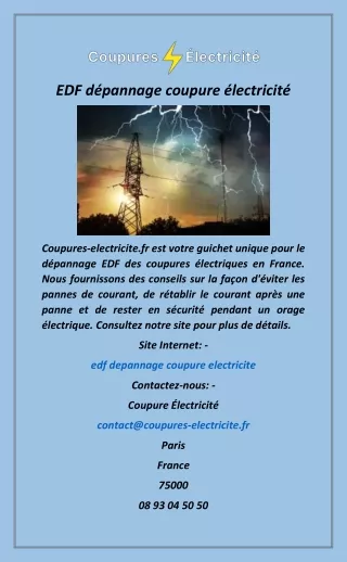 EDF dépannage coupure électricité