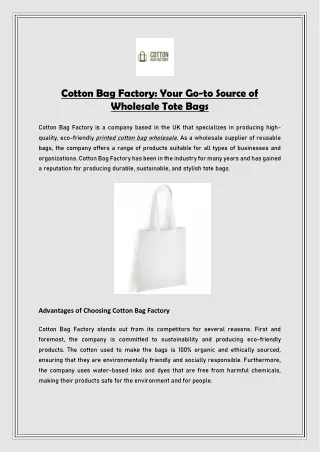 cotton bag factory your go to source of wholesale