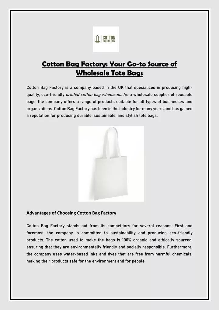 cotton bag factory your go to source of wholesale