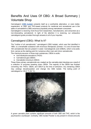 benefits and uses of cbg a broad summary