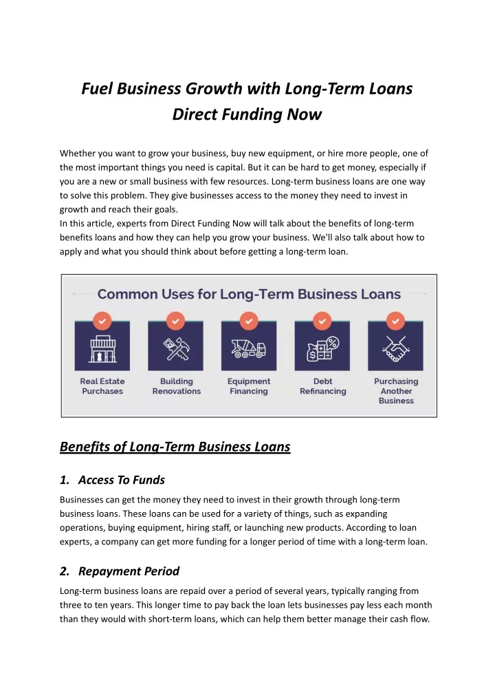 fuel business growth with long term loans direct
