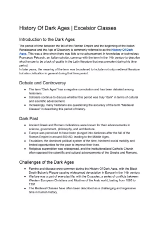 History Of Dark Ages _ Excelsior Classes