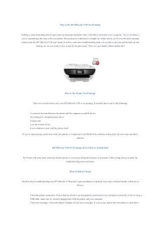 Why Is My HP OfficeJet 5740 Not Printing