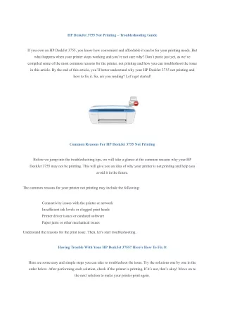 HP DeskJet 3755 Not Printing – Troubleshooting Guide