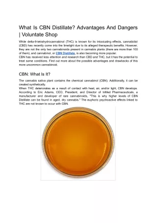 what is cbn distillate advantages and dangers