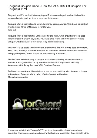 Torguard Coupon Code - How to Get a 10% Off Coupon For Torguard VPN