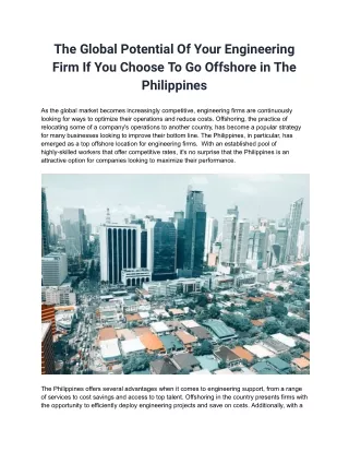 The Global Potential Of Your Engineering Firm If You Choose To Go Offshore in The Philippines