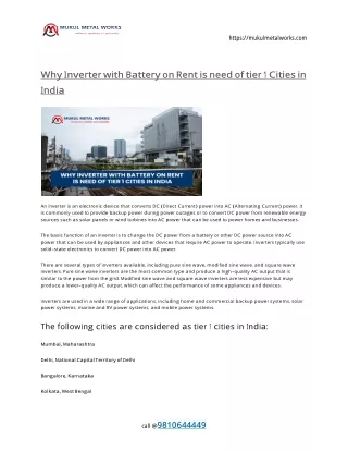 Why Inverter with Battery on Rent is need of tier 1 Cities in India