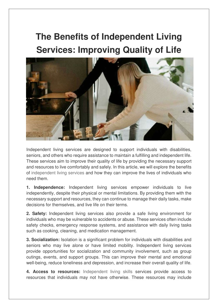 the benefits of independent living services