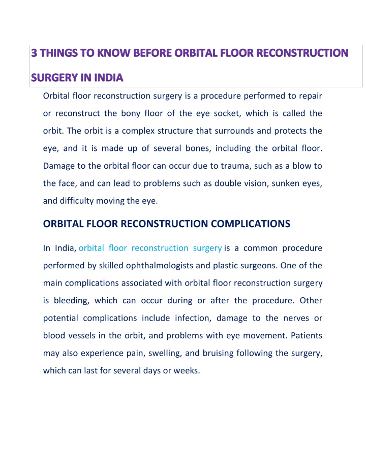 orbital floor reconstruction surgery