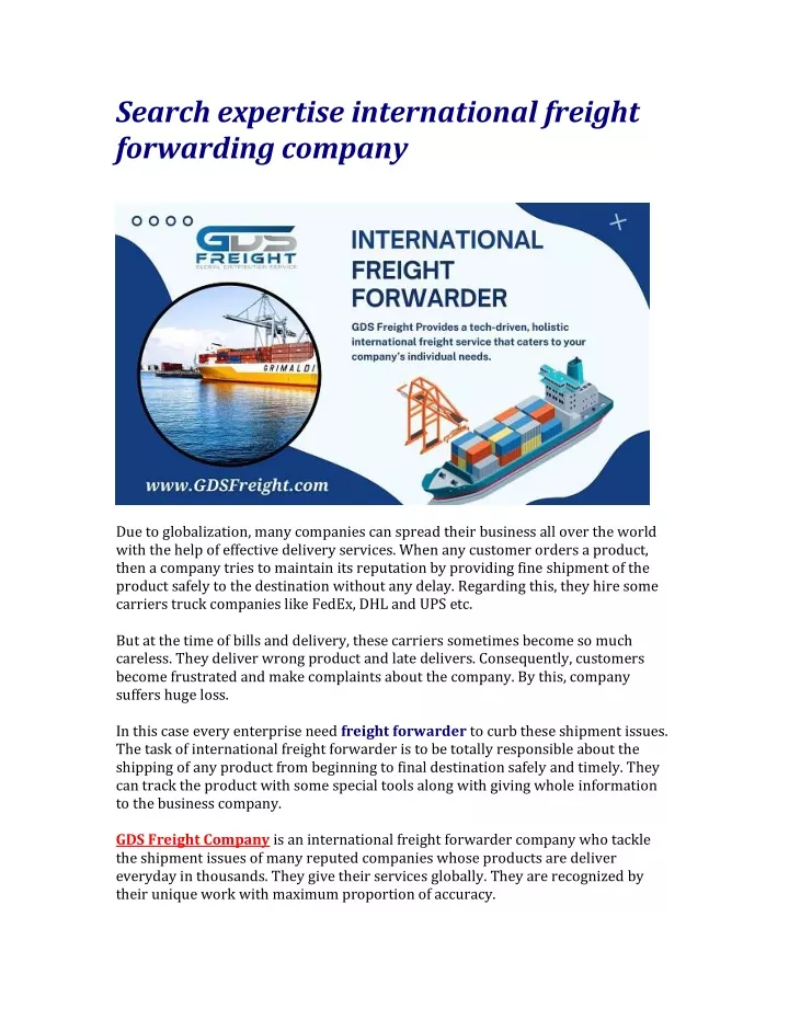 search expertise international freight forwarding