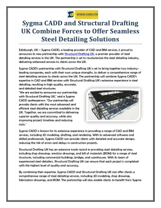 Sygma CADD and Structural Drafting UK Combine Forces to Offer Seamless Steel