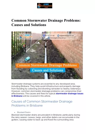 Common Stormwater Drainage Problems