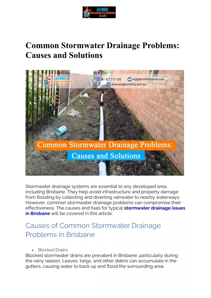common stormwater drainage problems causes