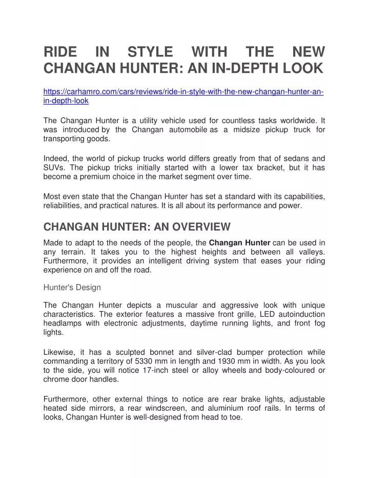 ride changan hunter an in depth look