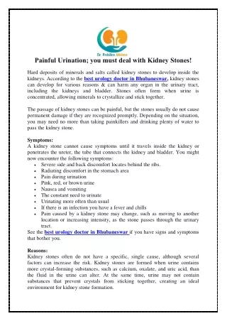 Best Bladder Stone Treatment from the Best Urologist Bhubaneswar!