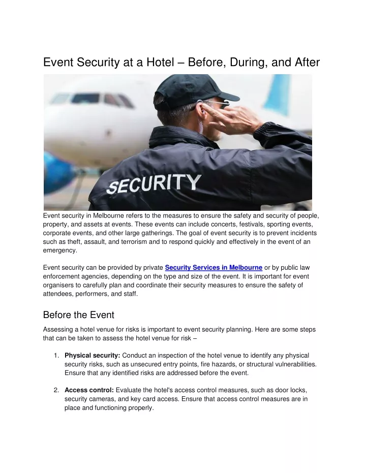 event security at a hotel before during and after