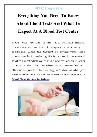 Blood Test Center In Palam Call-9212222333
