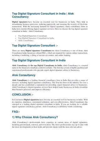 Top Digital Signature Consultant in India- Alok Consultancy