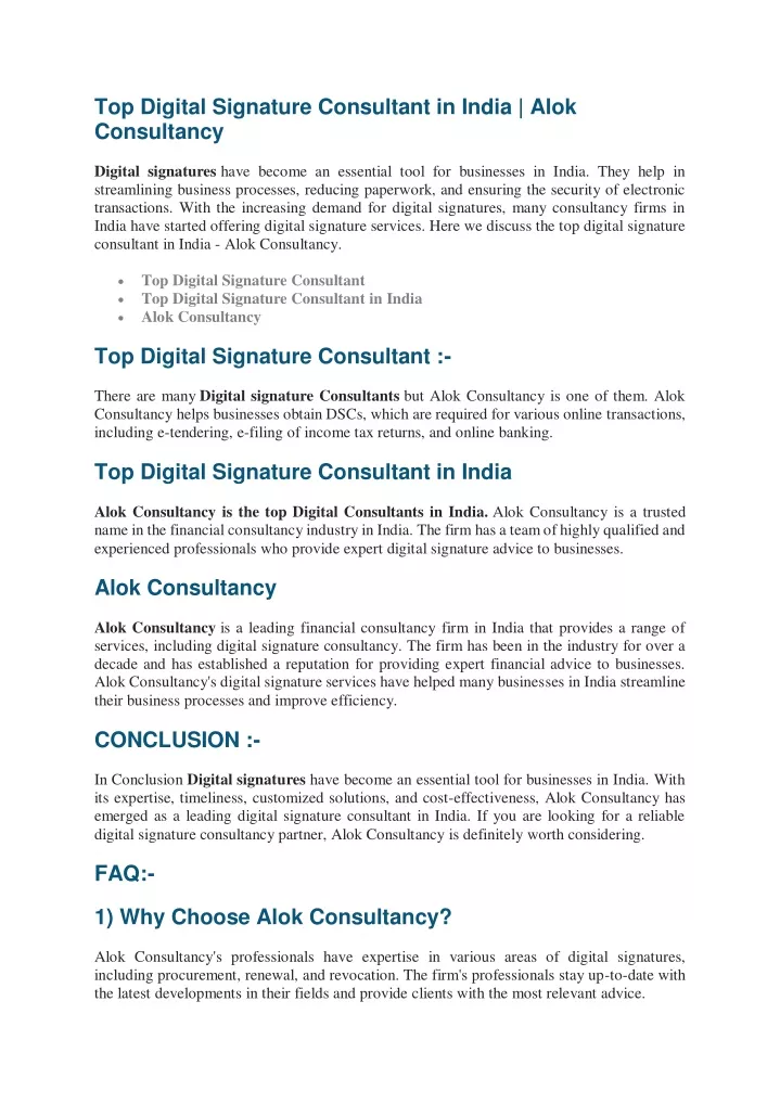 top digital signature consultant in india alok